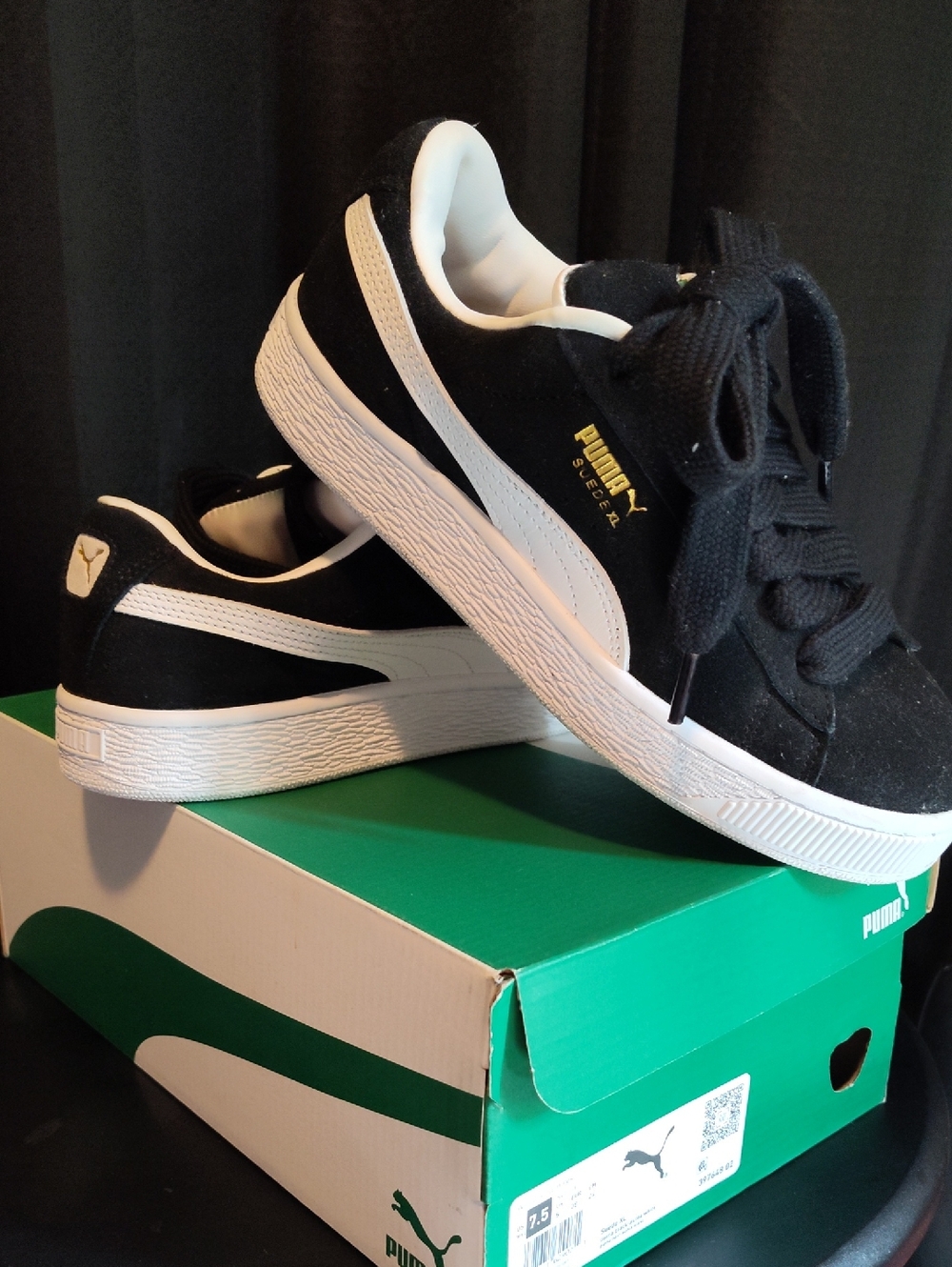 Puma Black and White Suede Low-Top Sneakers